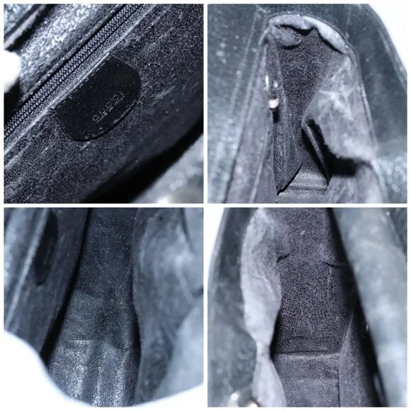 GUCCI Hand Bag Leather Metal Black Silver Auth Bags